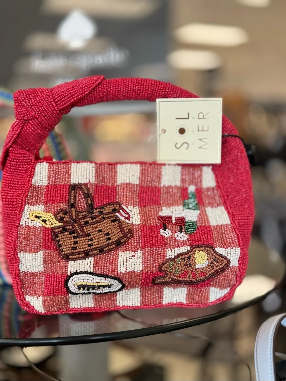 Red Beaded Picnic Basket Handbag